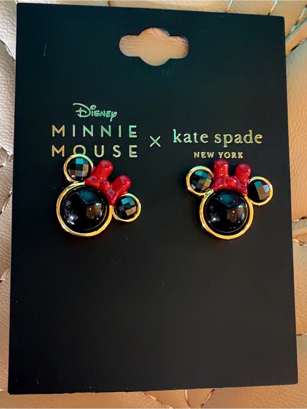 Disney Minnie Mouse x Kate Spade New York Stud Earrings Black Red Gold Tone